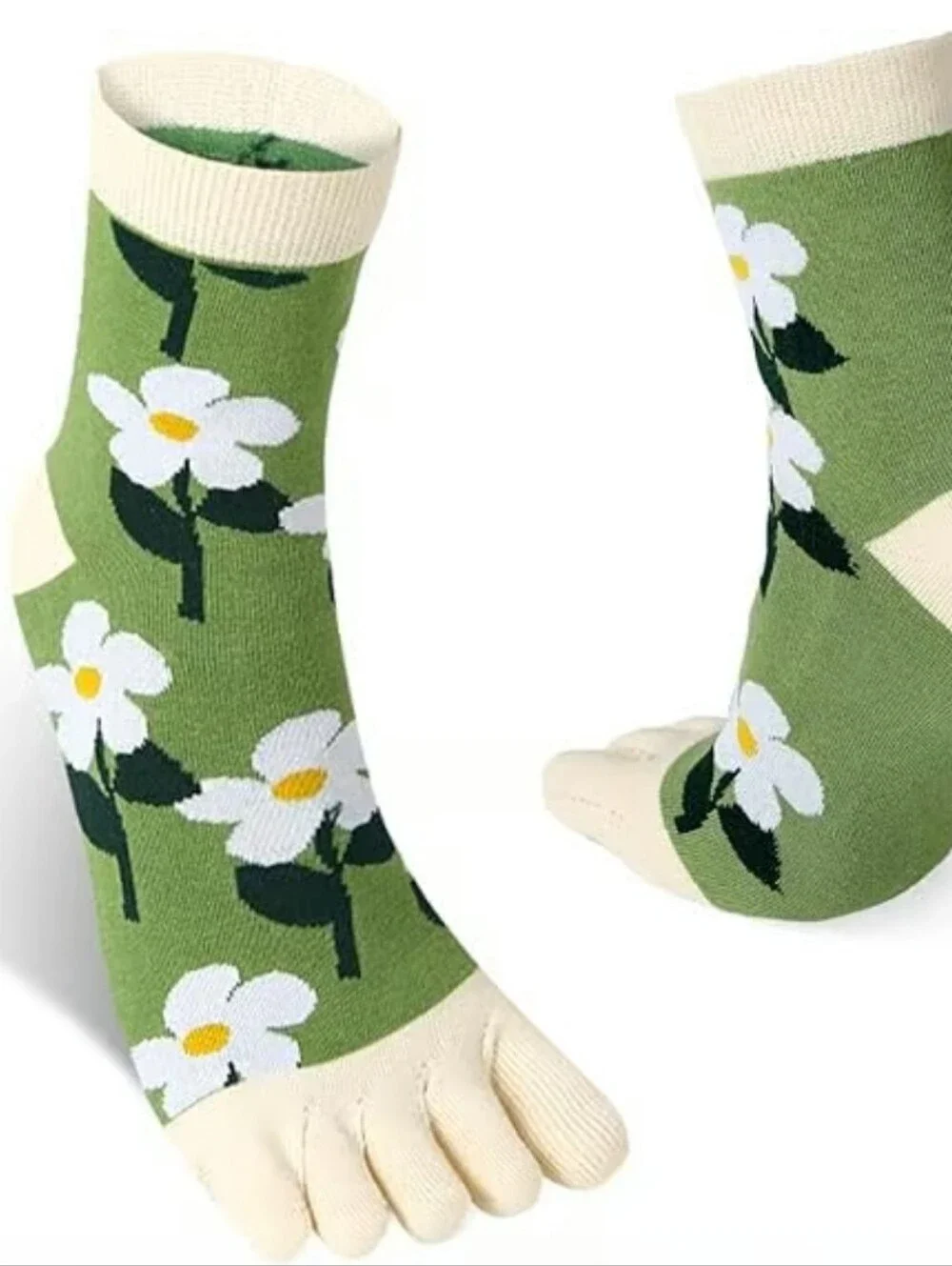 NWT 2 Pair Floral Five Toe Cotton Socks Womens SIZE  5-8